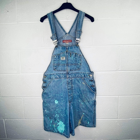 UNIONBAY Pants - Unionbay Small Short Overalls Shortalls Denim Paint Splatter Custom Upcycled Y2K